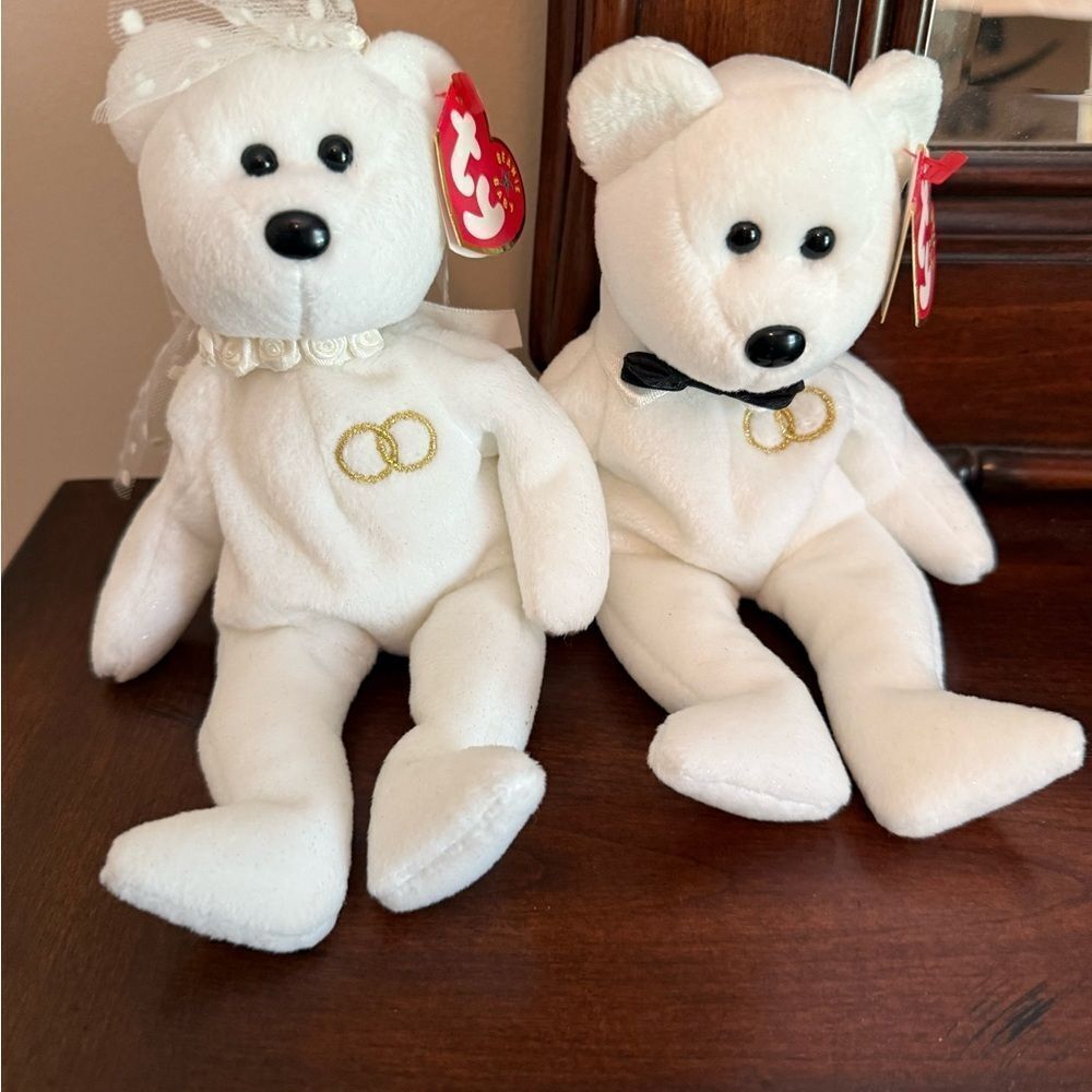 Ty beanie baby Wedding Bear Plush Set with Bow Tie and Veil